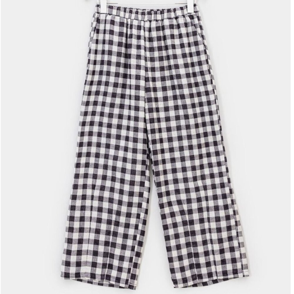 Grade & Gather Wide Leg Black and White Gingham Linen Pants Size Large
